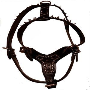 New Omni X-Large Extra Heavy Black Double Latigo Leather Spiked & Studded Harnes